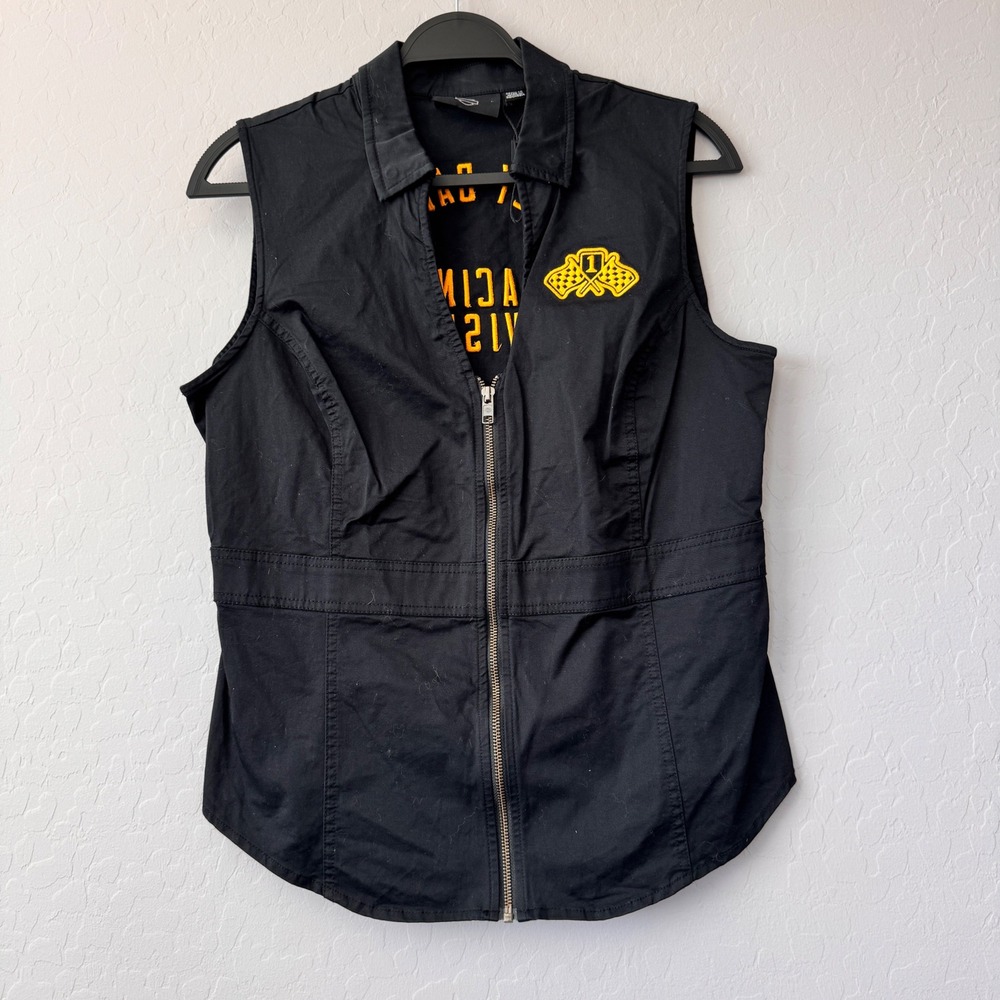 NWOT Harley-Davidson Racing Vest Sleeveless Full Zip Black Motorcycle Biker‎ L